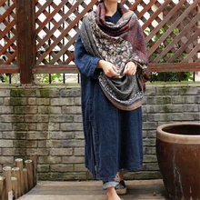 Johnature, женские винтажные шарфы с цветочным принтом, новинка, зимние хлопковые теплые шарфы в китайском стиле