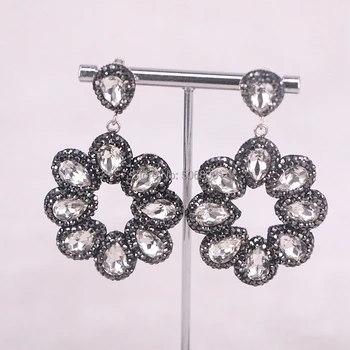 

3Pairs Zyunz Jewelry Big dangle earrings pave cz clear cat eye charm earrings flower earrings Gems stone jewelry