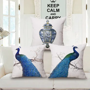 

3pcs Ink painting peacock, cotton pillowcases ,Sofa Throw Pillows Pillowcase Linen Home Decor 45cmx45cm Flash Sale