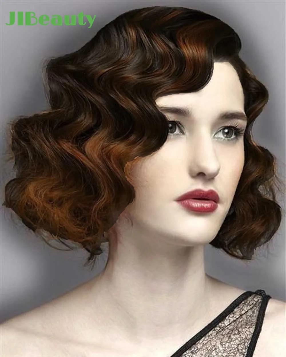 

QIANJI Womens Vintage Rockabilly Short Curly Wigs Finger Wavy Wigs Fluffy Wigs For Black Women White Women With Freebies