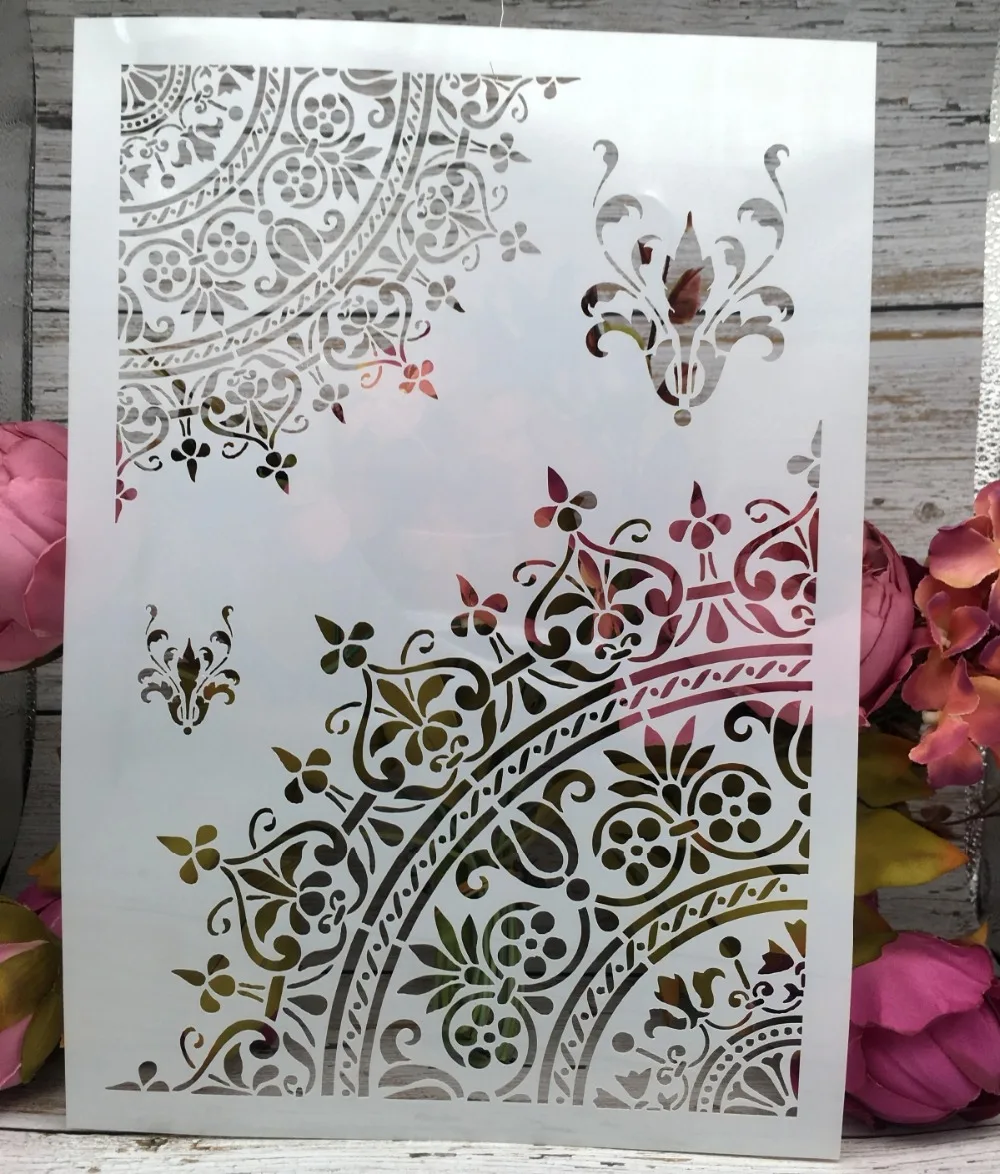 

A4 New Flower Half Circle DIY Layering Stencils Wall Painting Scrapbook Coloring Embossing Album Decorative Paper Card Template