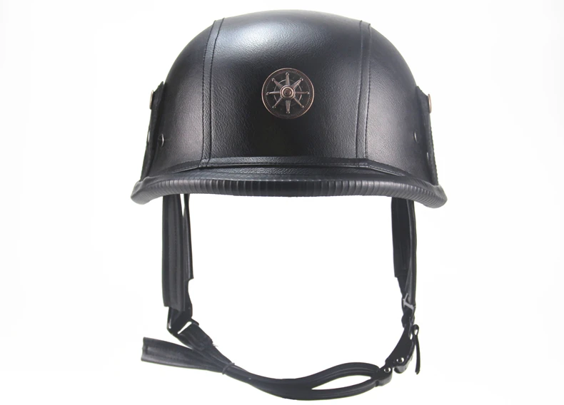Черный Взрослый Открытый лицевой половина кожаный шлем мото мотоциклетный шлем винтажный мотоциклетный шлем