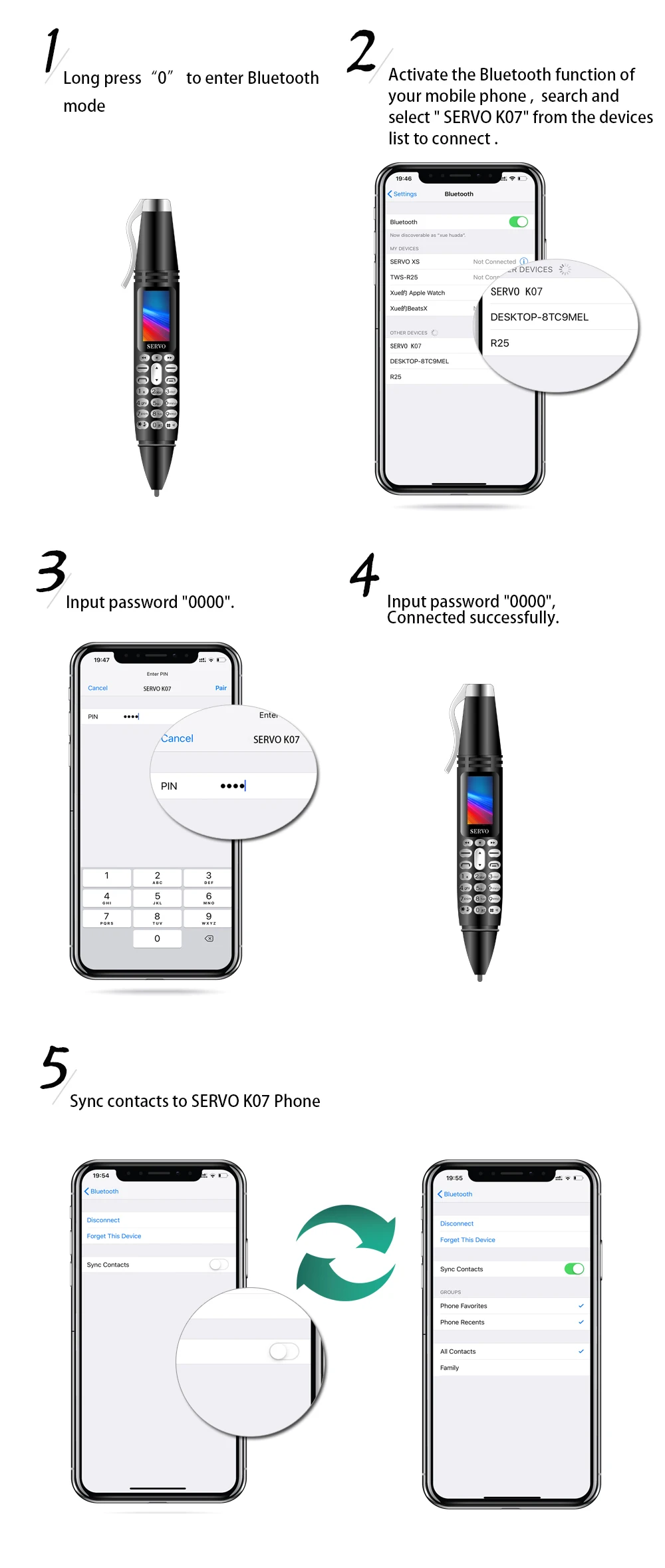 Запись разговоров ручка мобильного Servo телефон K07 0,9" маленький Экран Dual SIM синхроконтакта фонарик набиратель номера через Bluetooth мини мобильный телефон