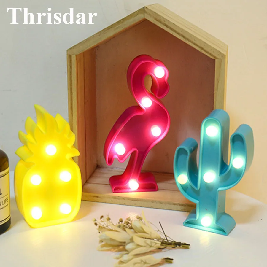 Thrisdar Cute Flamingo Led Night Light Mini Pineapple Cactus Table Lamp Cartoon Decor Light Gifts Baby Kids Bedroom Bedside Lamp