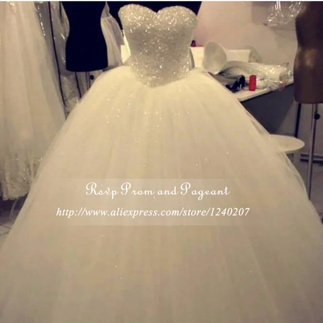 Luxury Sparkly Sweetheart Ball Gown Ivory Wedding Dress Bling Luxury Sparkly Sweetheart Ball Gown Ivory Wedding Dress Bling Beaded Crystals Floor Length Puffy