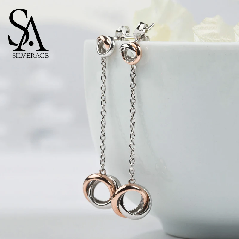 

SILVERAGE 925 Sterling Silver Jewelry For Women Rose Gold and Silver Tone Knot Drop Dangle Earrings Mother's Day Free Shipping