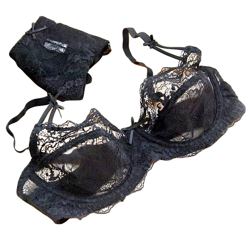 underwear women bra set black mesh ultra thin Plus Size lingerie sexy