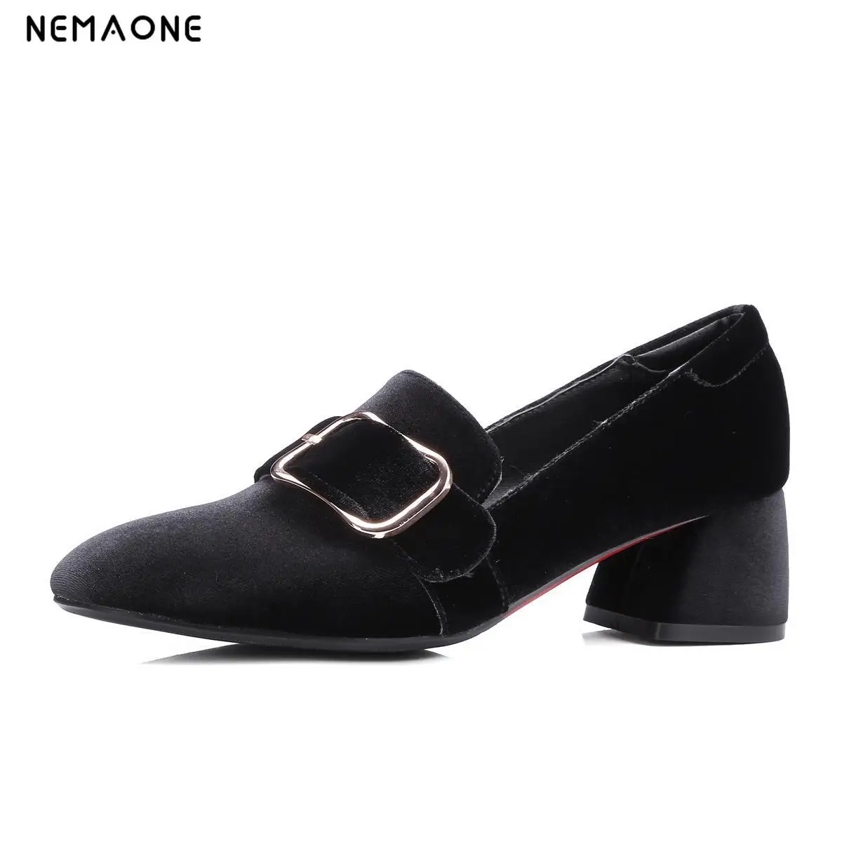 

NEMAONE Sexy high Heel Women's Pumps Spring Autumn Square Toe Flock Slip On Female Square Heel Pumps Ladies Single Shoes