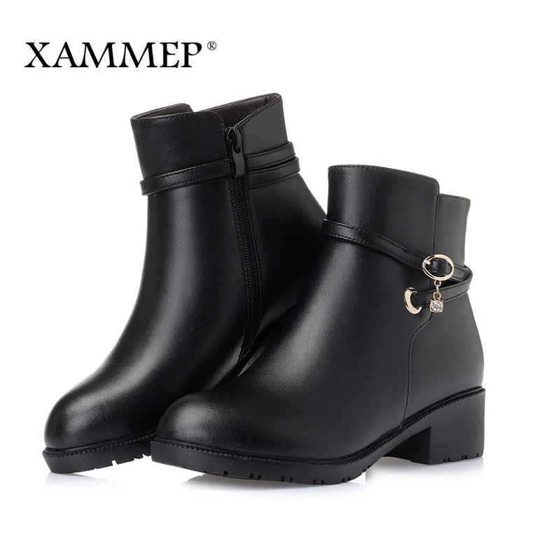 Женские зимние ботинки Xammep из натуральной кожи брендовые полусапожки шерсти на