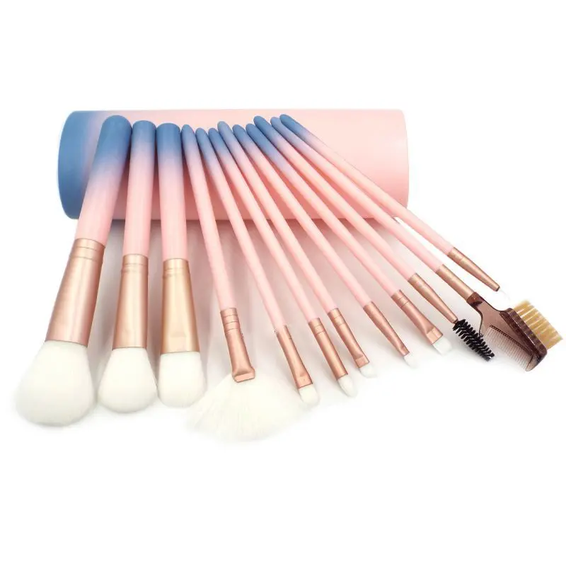 12Pcs Makeup Brush Set Foundation Blush Powder Lips Eyes Contour Make Up Brushes Mixing Cylinder Holder Tools Pincel Maquiagem | Красота и