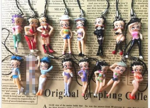 

Free shipping 1 set 14 pcs Betty boop figures mobile phone strap Charms