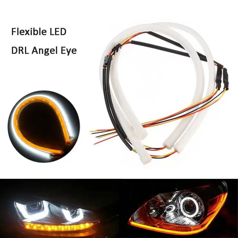 

2pcs 60cm Changeable Flexible LED Car Auto Headlight DRL Daytime Running Light Strip Bar Tube Angel Eye Decorative Light 12V