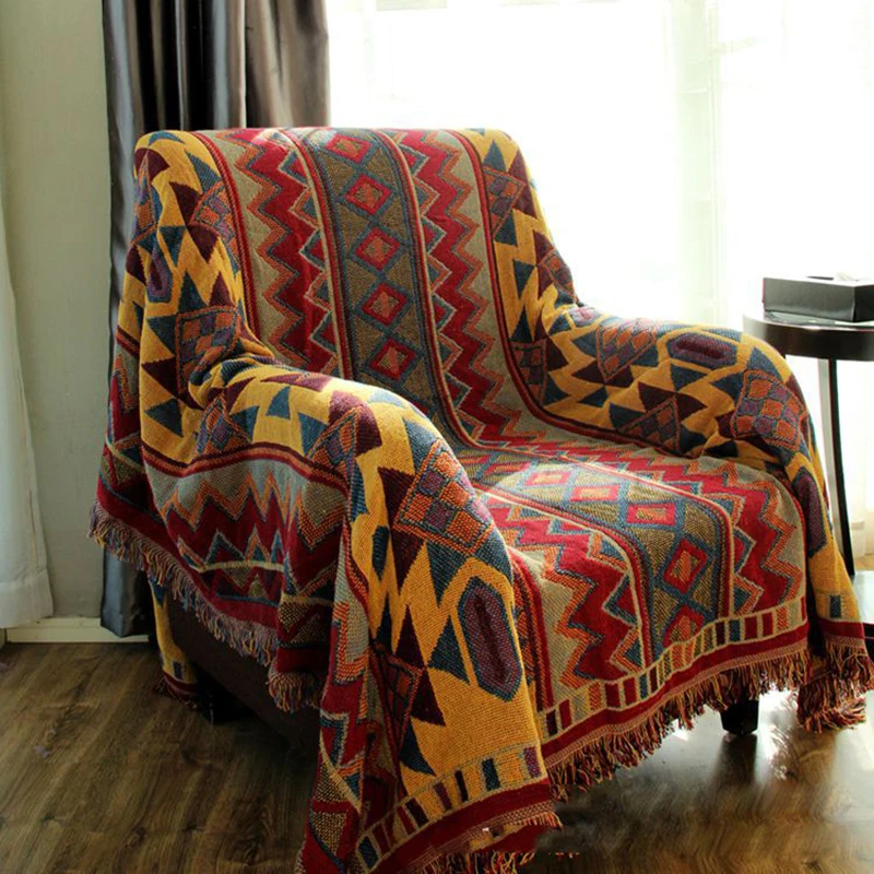

Bohemian Cotton Throw Blankets Winter Home Sofa Blanket Piano Cover Bedding Bed Cover Carpet Jacquard Coverlet