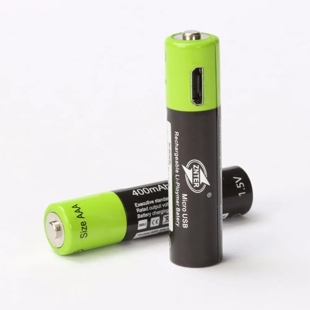 

ZNTER 2pcs Universal Ultra-Efficient AAA 1.5V 400mAh USB Rechargeable Lithium Polymer Battery For RC Camera Drone