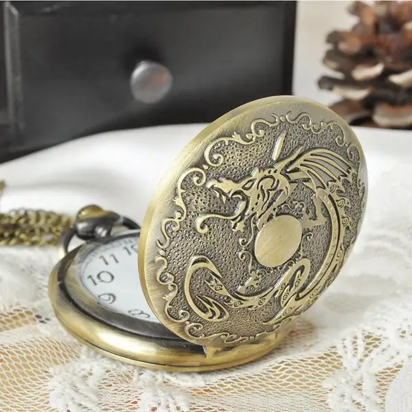 Бронзовый античный Дракон винтажные карманные часы ожерелье Кварцевые часы подарок relogio de bolso# CF1040