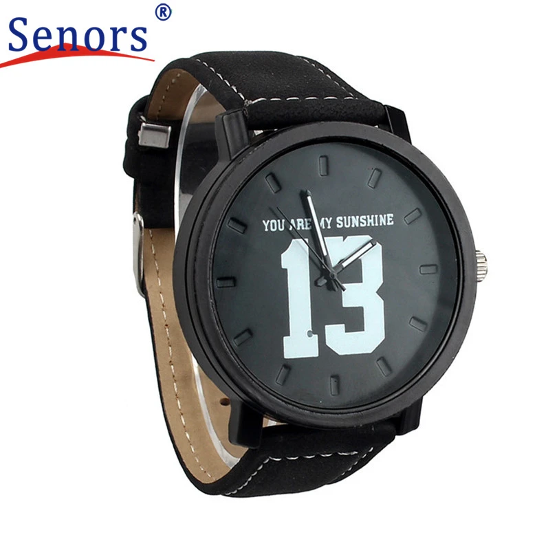 

Superior New Fashion Hot Selling Quartz Faux Black Leather Band Men's Women's Wrist Watch with Number 13 and 14 Relojes ReMa8