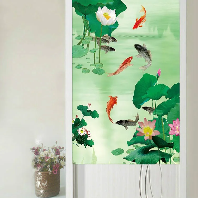 

Nice Curtains Chinese Style Flowers Carps Pattern Decorative Door Curtain One-piece Type Household Geomantic Curtain 85x150cm