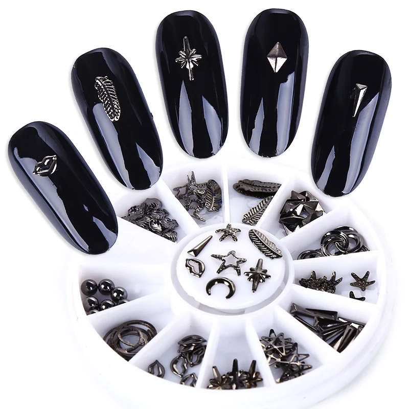

1 Box Punk Rivets Nail Stickers Black Metal Manicure Decoration Decals Drop Ship