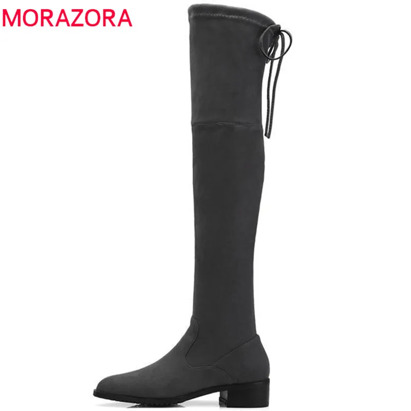 MORAZORA/2020 Новое поступление Высокие сапоги из флока с острым носком Модные
