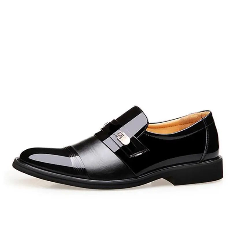 Мужская официальная обувь; Мужские модельные туфли-оксфорды из лакированной кожи с острым носком без застежки; деловые мужские туфли-оксфорды; Zapatos; большие размеры - Цвет: All Black