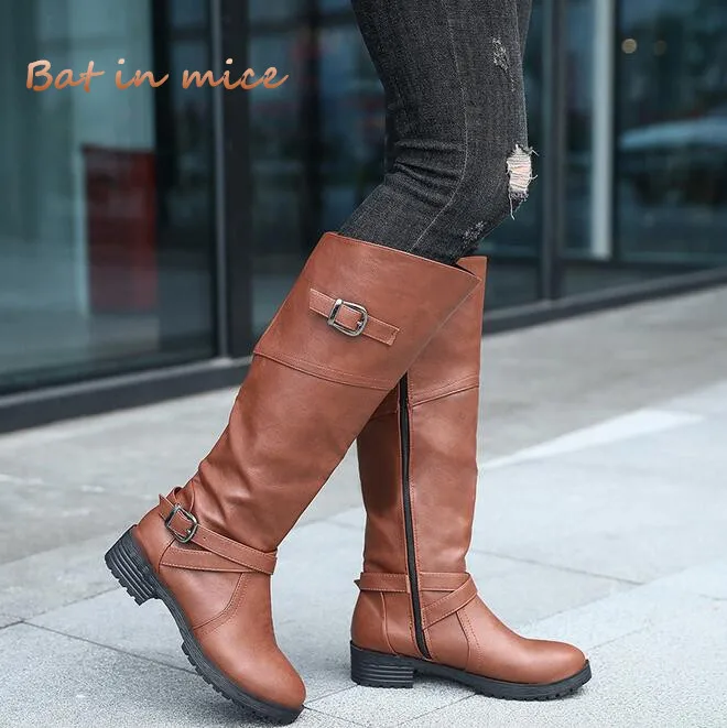 

women casual Warm Snow boots Flat Riding Equestrian Shoes Winter Warm Women Mid Calf Boots plus size 35-43 zapatos mujer W259