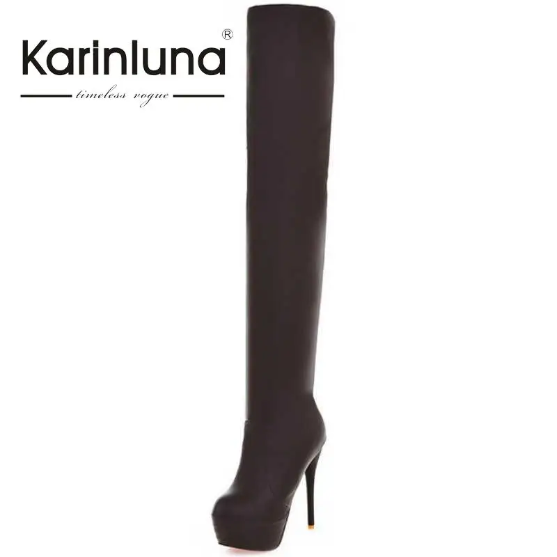 

Size 34-46 Women Over The Knee High Boots Round Toe thin high Heels Mature Woman Shoes slender winter fur addable Platform Boots