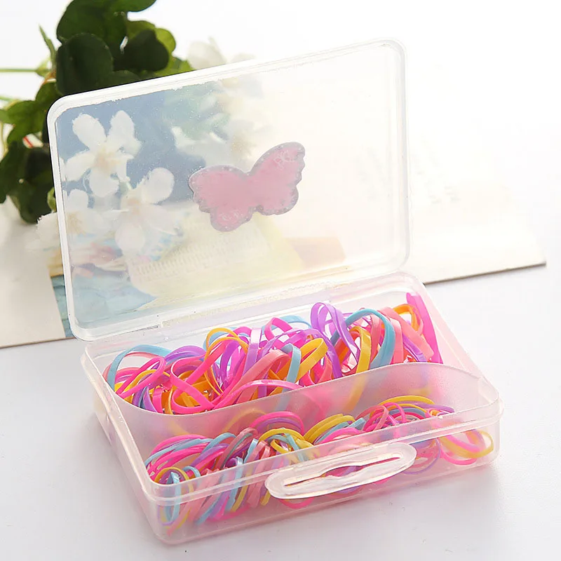 

1 Box 2 Size Kids Elastic Hair Band Candy Color Ponytail Holder Hair Scrunchies Rubber Band Girls Hair Accessories Hair Rope