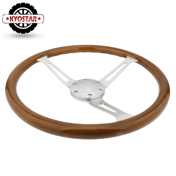 

Wooden 380mm 15" Classic steering wheel Chrome Spoke Vintage Classic Wood Grain Steering wheel