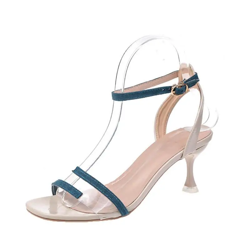 Туфли на высоком каблуке из ПВХ; пикантные женские туфли-лодочки; Свадебные Летние Женские Модные Босоножки с открытым носком; Роскошные вечерние туфли на шпильке с ремешком на щиколотке - Цвет: Blue