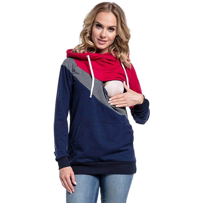 

Fashion Nursing Tops For Woman Fashion Autumn Women's Color Patchwork Nursing Hoodie Breastfeeding Sweatshirt Maternity Hoodies
