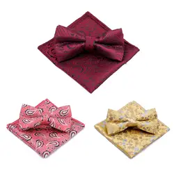 Уникальный Дизайн взрыв моды Бизнес Для мужчин лук галстук платок комплект качество полиэстер шелк жаккард галстук-бабочку карман