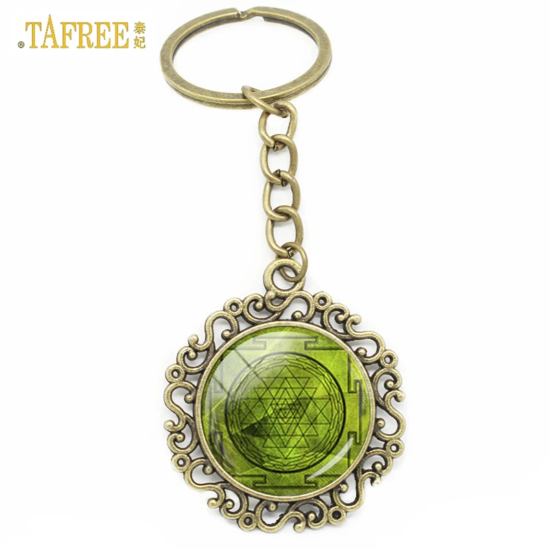 

TAFREE Indian Mandala Pattern Flower Shape Pendant Keychain Boho Yoga JEWELRY Women Men Bag Car Pendant Keyrings HT64