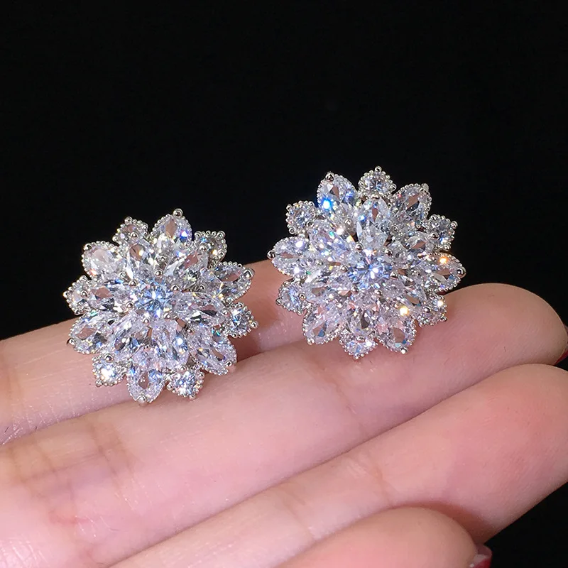

Super Shiny Zircon Romantic Flower Shape Convenient Simple Stud Earrings Copper Cubic Zirconia Women Party Wedding Jewelry