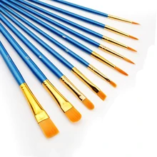 10 шт./компл. акварель гуашь кисти для рисования различной формы круглый острый кончик нейлоновые кисти для рисования туалетный ершик на декоративной подставке