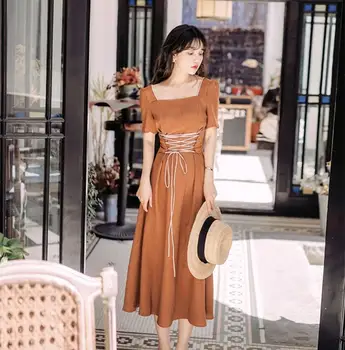 

Summer New Vintage 50s60s Teens Girls Dress Slim Mid-Length Fashion Short Sleeve Women's Party Dress