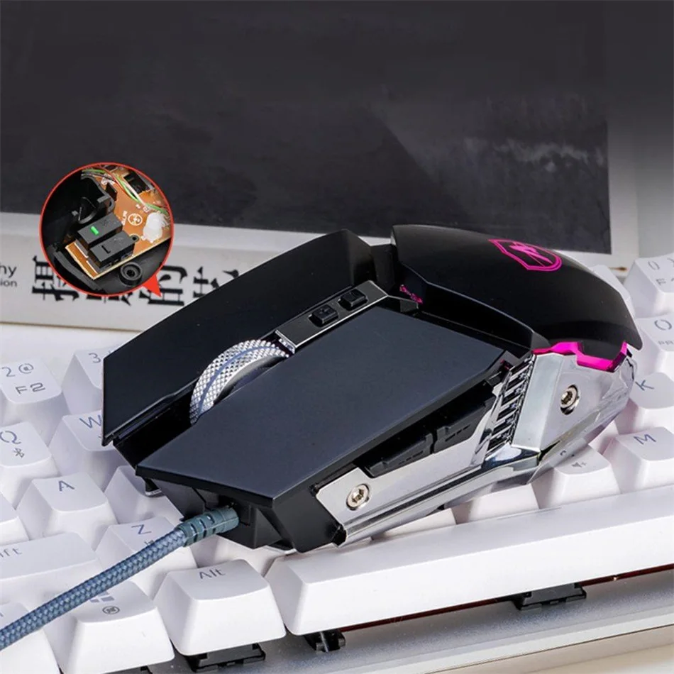 Ajazz 110S mechanical mouse DPI max 3200 gaming mouse 4 color backlight 6-key customization for both hands for lol PC laptop  (8)