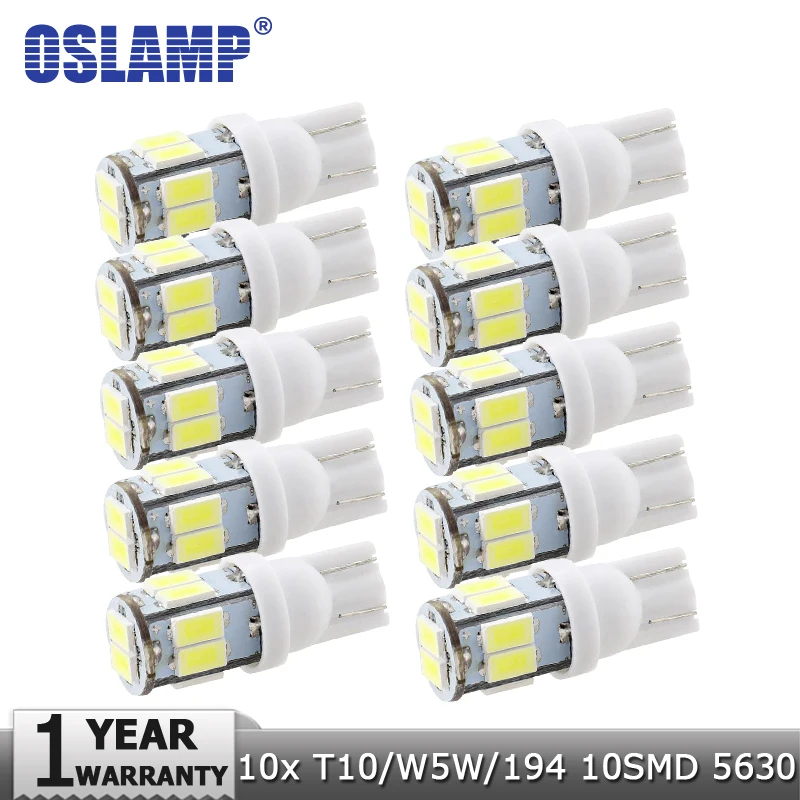 

Oslamp 10pcs T10 W5W 10SMD Car Led Light Bulb White Clearance Bulb Break Light Turn Signal Lamp Backup Reverse Reading Light 12v
