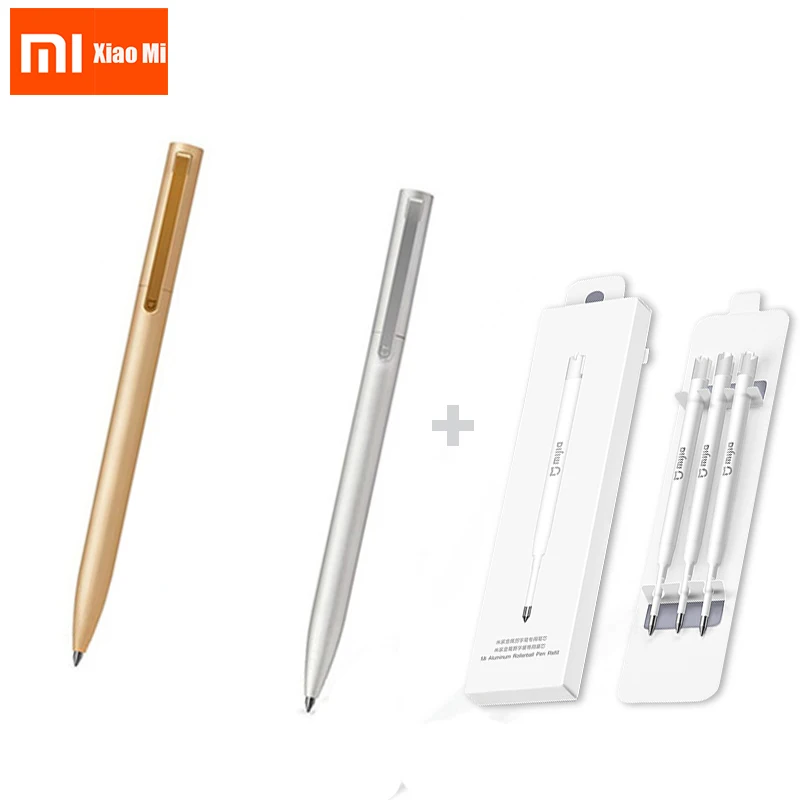 Новинка,, Xiaomi Mijia, умная металлическая ручка, 9,5 мм, ручка для подписи, PREMEC, гладкая, швейцарская, черная, запасная, прочная ручка - Цвет: silver gold 6pc ink