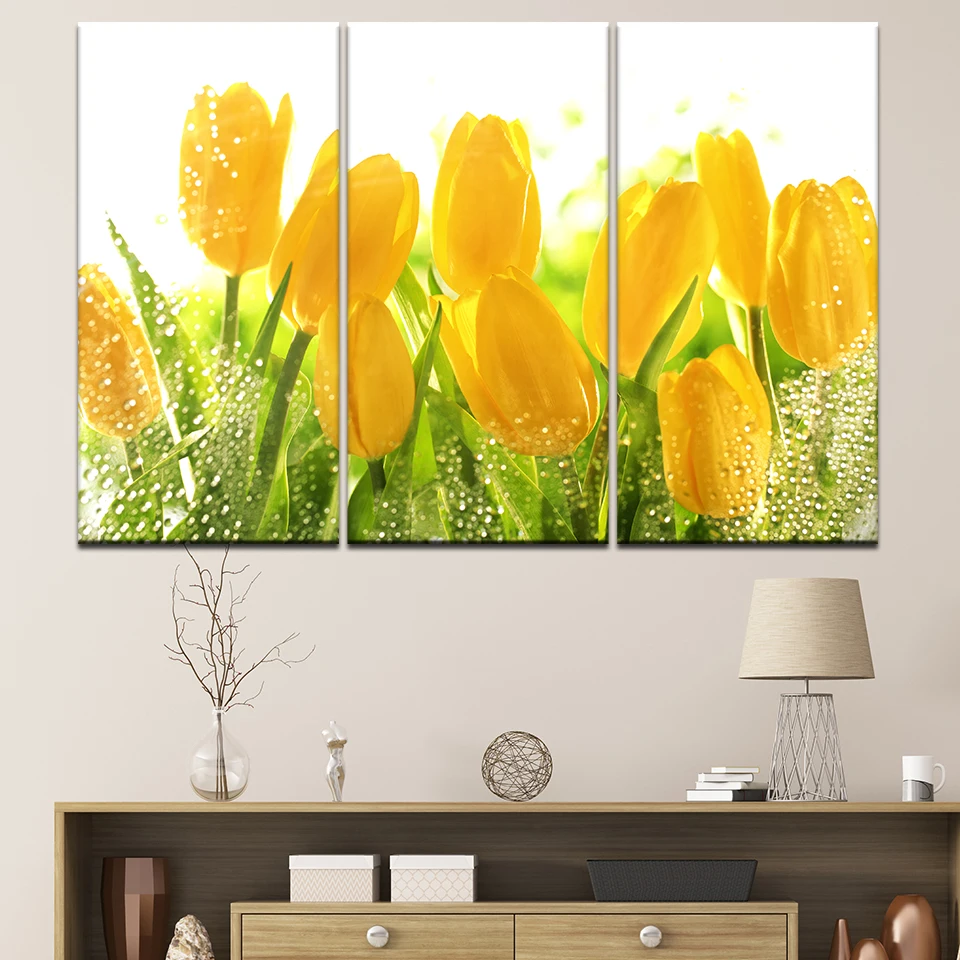 Gold color tulip decoration wall picture for living room modular