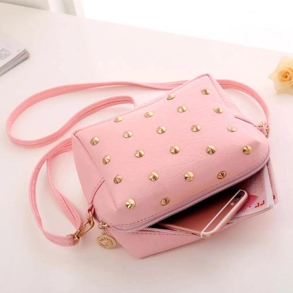 Xiniu Women Handbag Cute Pink Messenger Bags PUNK Rivet PU Leather