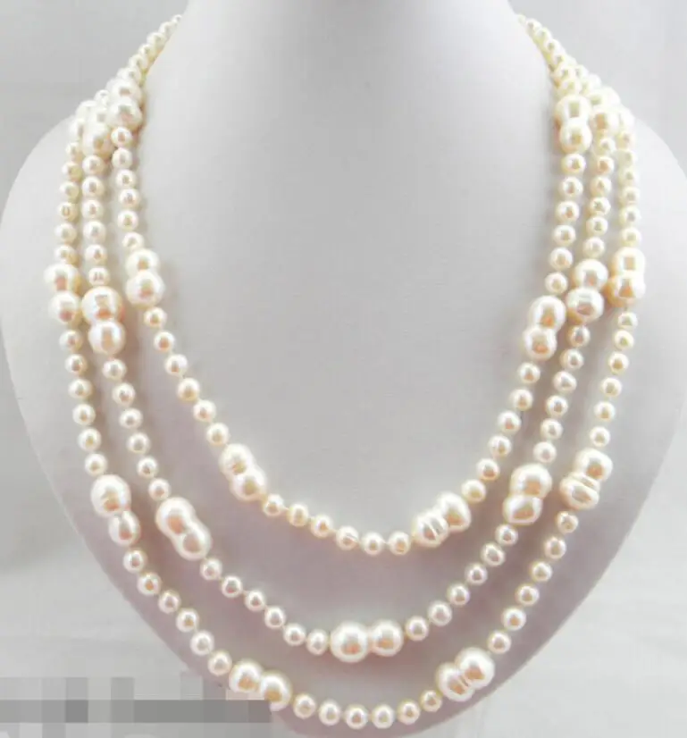 

CBN354 3row 18"10mm white baroque double freshwater pearl necklace