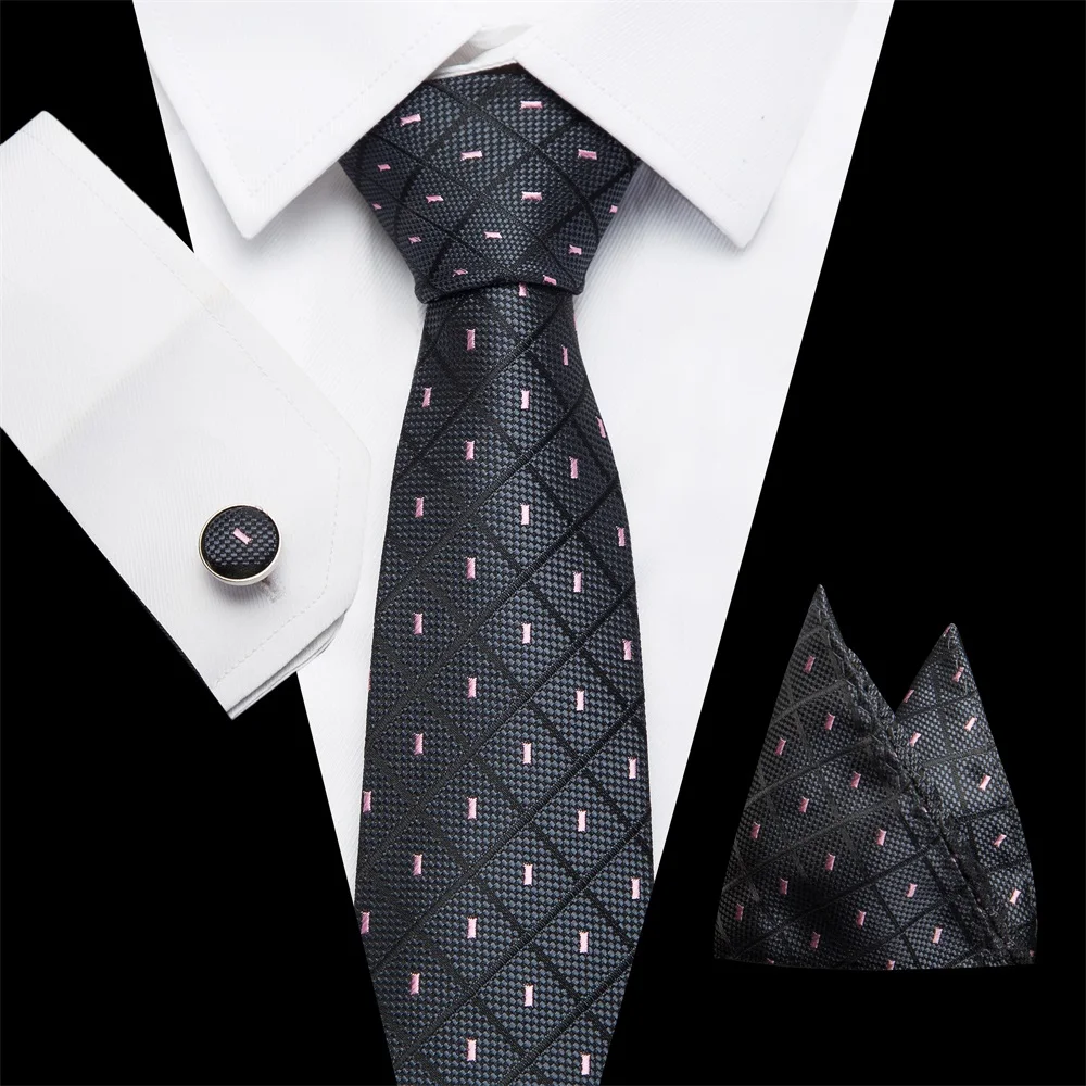 L10003-12-48 галстук Набор снег шеи галстук карман Квадратные запонки 7,5 см классические жаккардовые шелковые галстуки для Для мужчин костюмы