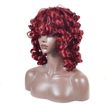 

jeedou Synthetic Loose Short Wave Hair Wig Fluffy Wig Black Burgundy Color Retro Hairstyle Cosplay For Women‘s Wigs