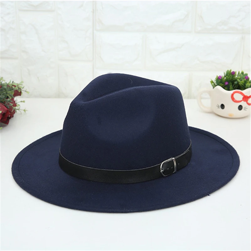 Autumn Top Hats Women Men Fedoras Jazz Hat Black Woolen Blend Cap Outdoor Casual Hat C40 - Color: 5