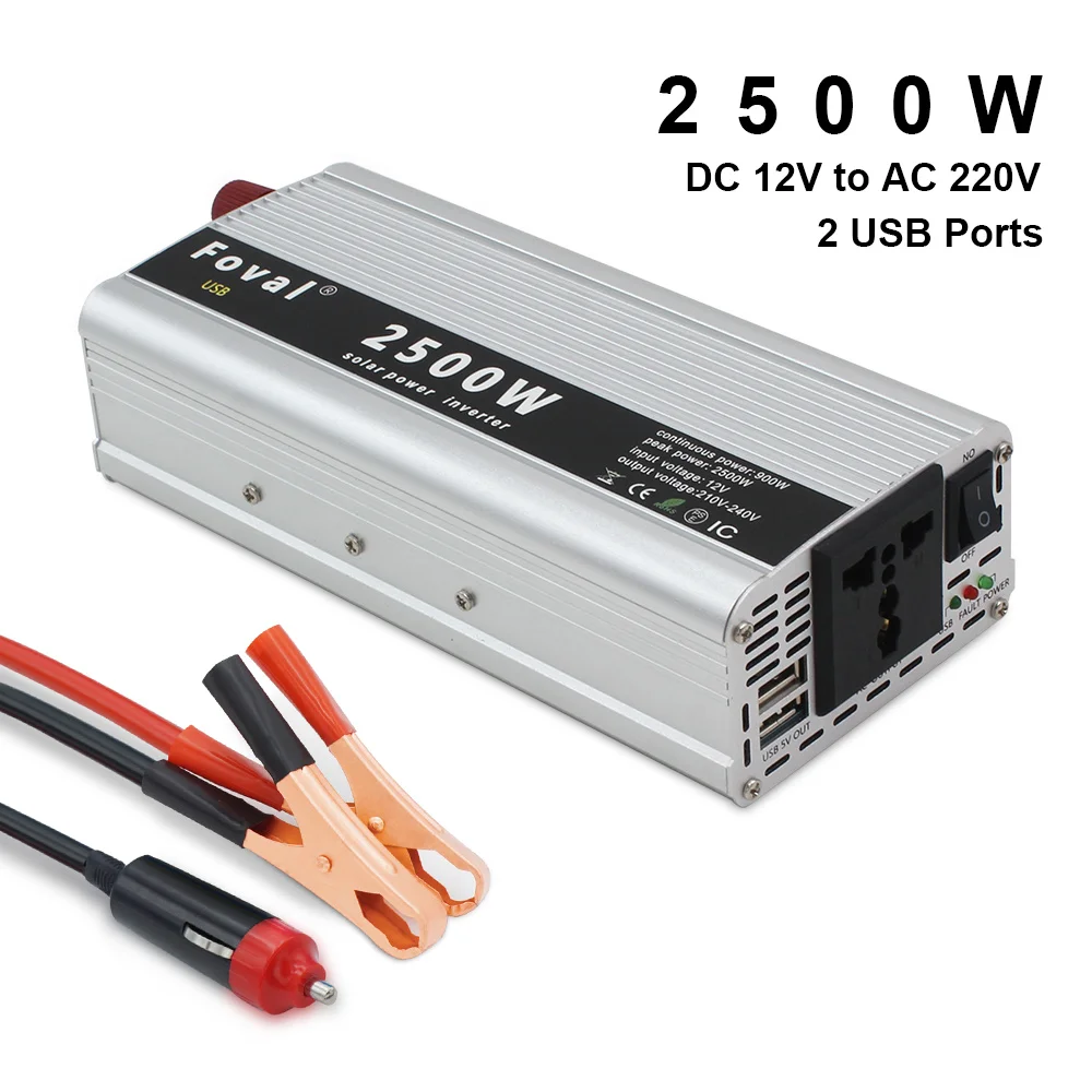 

2500W Solar car power inverter 12V to 220V Auto Inverter Modified Sine Wave dual usb port and Cigarette Lighter Plug Power