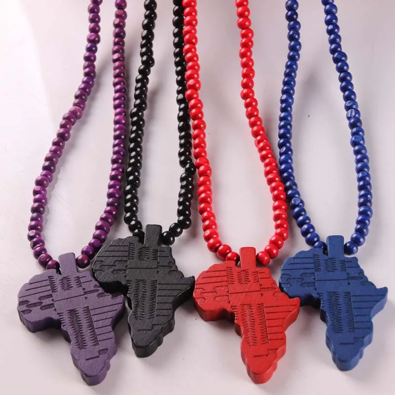 

New fashion hip-hop Africana mappa del pendente di legno del rosario del branello collana handmade 5 colori collana per le donne