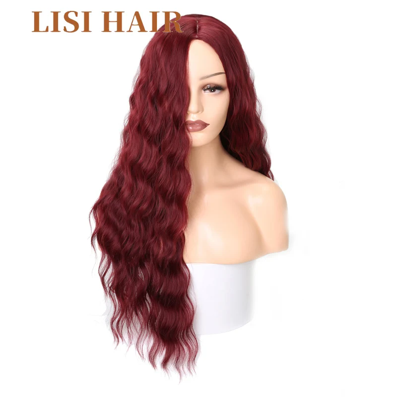 LISI HAIR Long Water Wave Hairstyle Red Black Color Synthetic Wigs For Women High Temperature Fiber Average Size2 (2)
