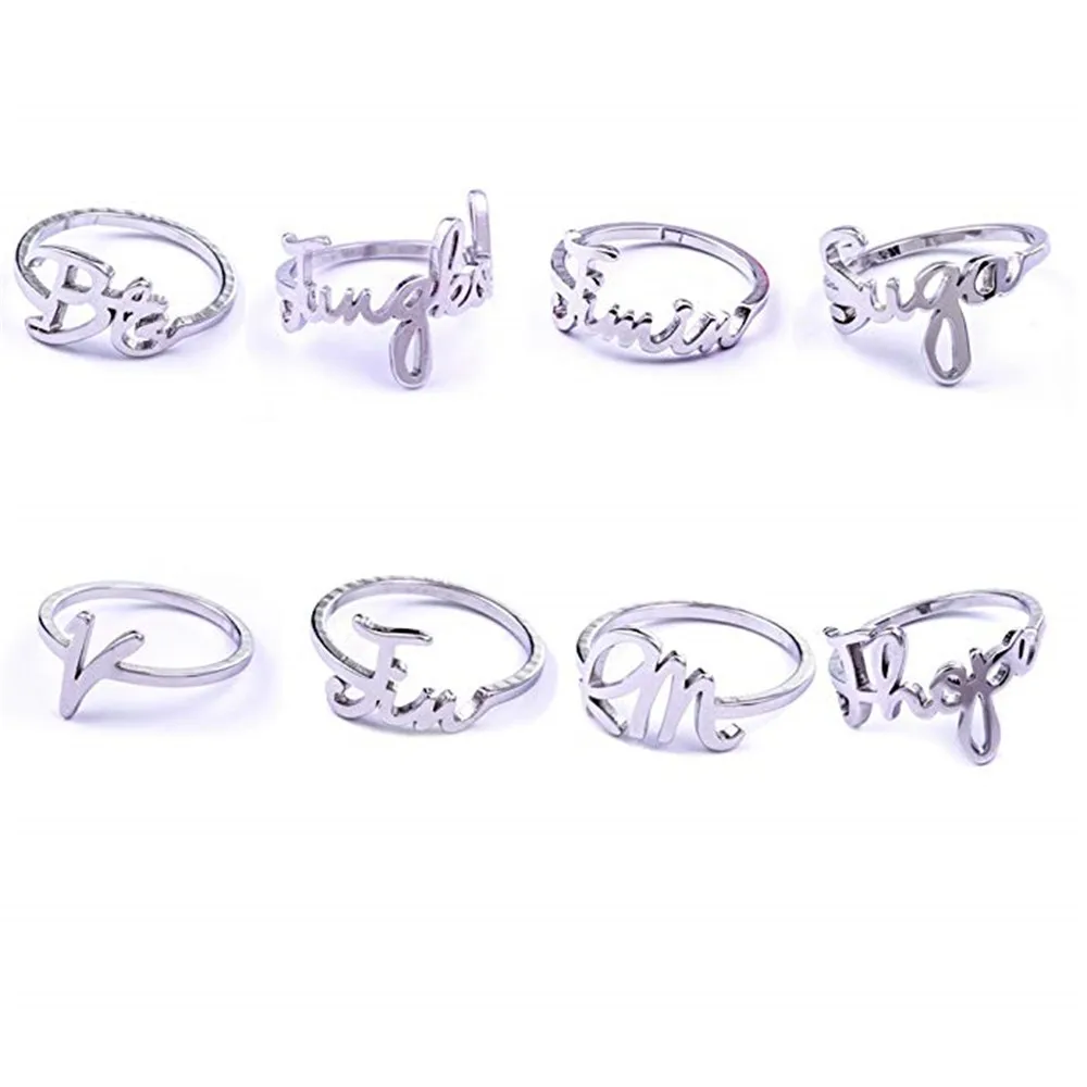 

New KPOP JUNG KOOK JIMIN SUGA V Same Style Ring Lovers Couples Stainless Steel Ring Jewelry