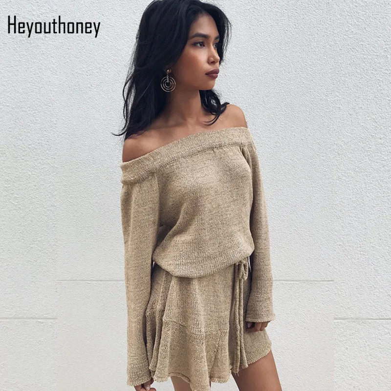 Heyouthoney Новая мода осень зима женские с открытыми плечами сексуальные длинным