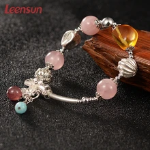 Leensun ювелирные изделия, ручной работы 925 серебро с розовым кварцем бисер браслет/браслет подарок для женщин